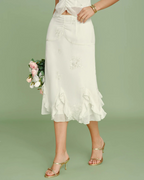 Maribel Women's Embroidered Midi Skirt – Floral Ruffle Elegant Summer Skirt