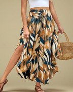 Madeline Women's Floral Pleated Midi Skirt – High Waist Elastic Waistband Flowing Fit