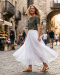 Nora Women’s Maxi Skirt – Cotton Linen Double Layer Skirt with Elastic Waist