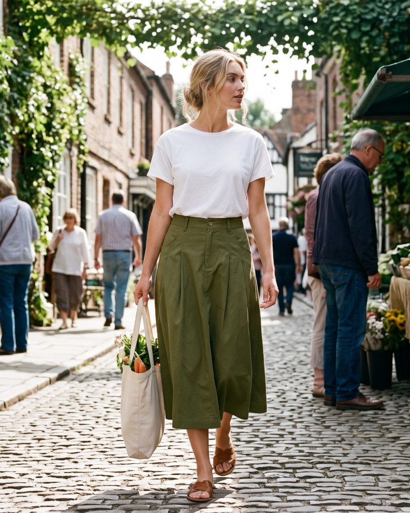 Mila Women’s Utility Midi Skirt – High Waist Button Skirt with Pockets