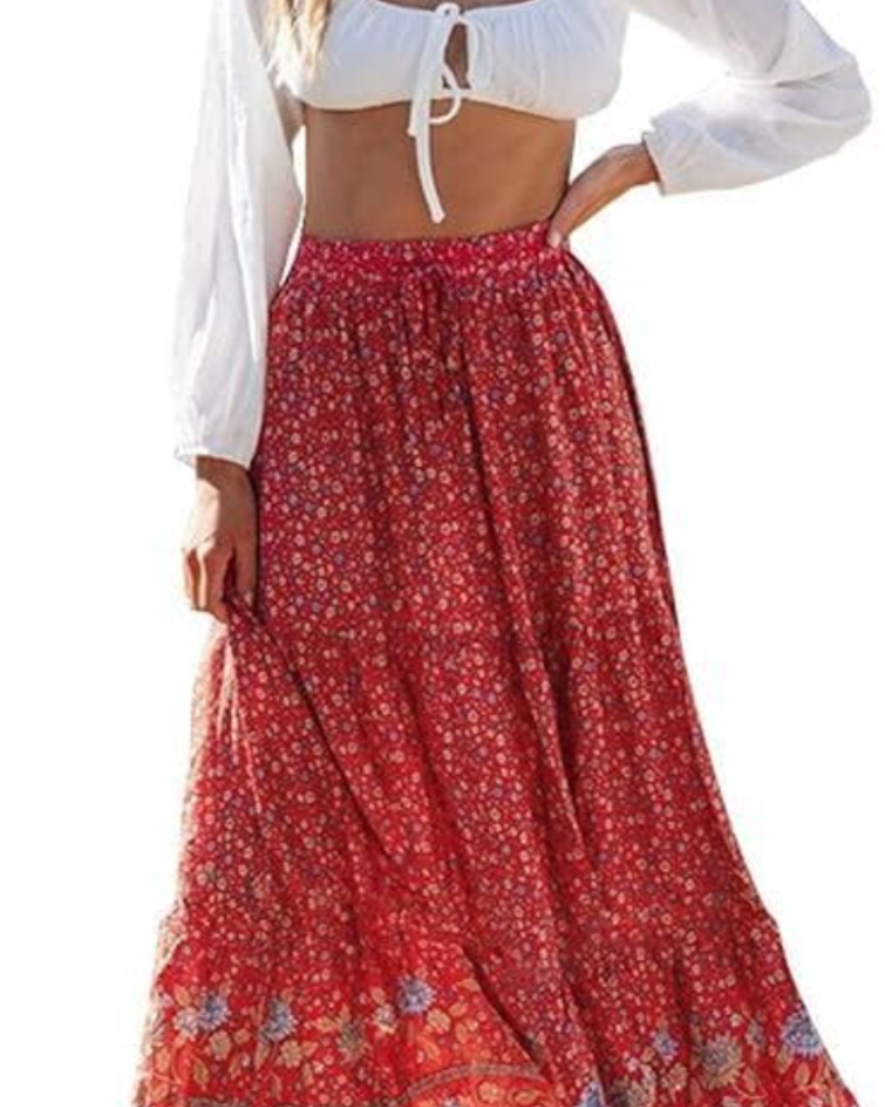 Sienna Women's Floral Maxi Skirt – High Waist Flowy Casual Long Skirt