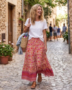 Bianca Women’s Plus Size Maxi Skirt – Boho Floral High Waist Ruffle Skirt