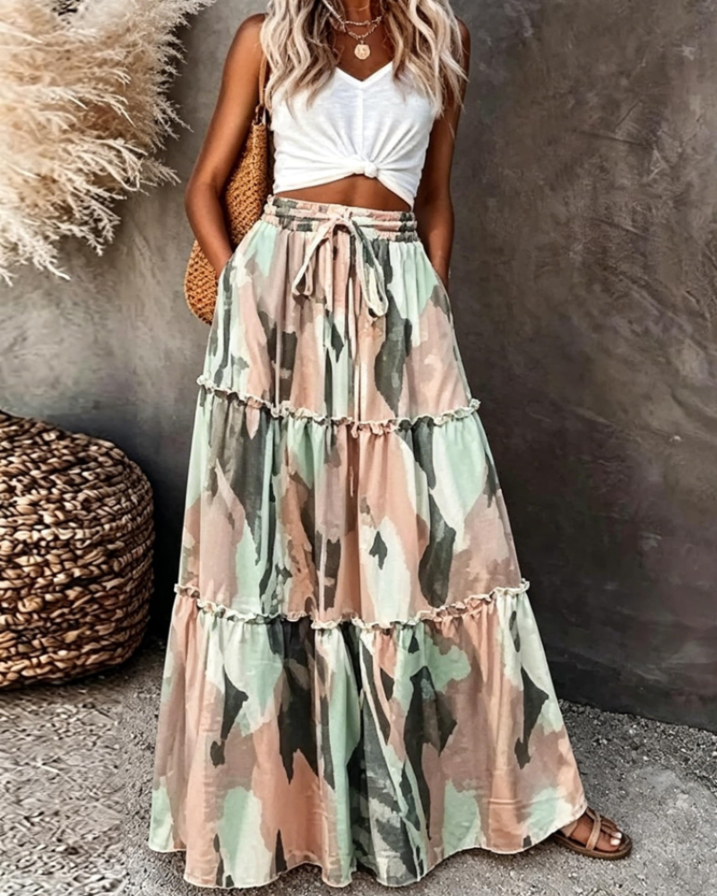 Sienna Women's Floral Maxi Skirt – High Waist Flowy Casual Long Skirt