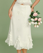 Maribel Women's Embroidered Midi Skirt – Floral Ruffle Elegant Summer Skirt