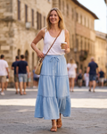 Harper Women’s Midi Skirt – Linen-Look A-Line Skirt with Drawstring Waist