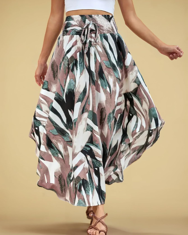 Madeline Women's Floral Pleated Midi Skirt – High Waist Elastic Waistband Flowing Fit