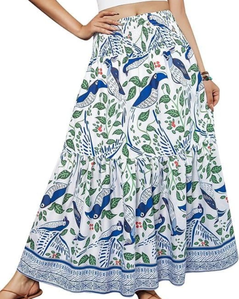 Sienna Women's Floral Maxi Skirt – High Waist Flowy Casual Long Skirt