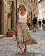 Brielle Women’s Maxi Skirt – Boho Floral High Waist Skirt with Pockets