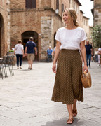 Paige Women’s Pleated Midi Skirt – Polka Dot Skirt with Elastic Waist & Pockets