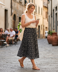 Stella Women’s Pleated Midi Skirt – Polka Dot Chiffon Skirt with Pockets