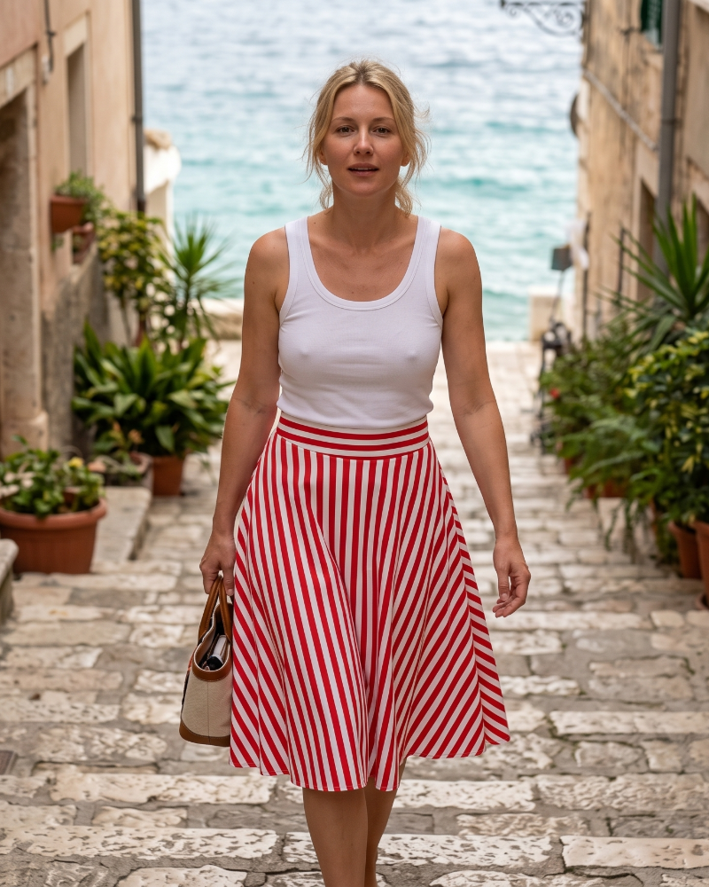 Vivienne Women’s Swing Skirt – 1950s Vintage Striped A-Line Party Skirt