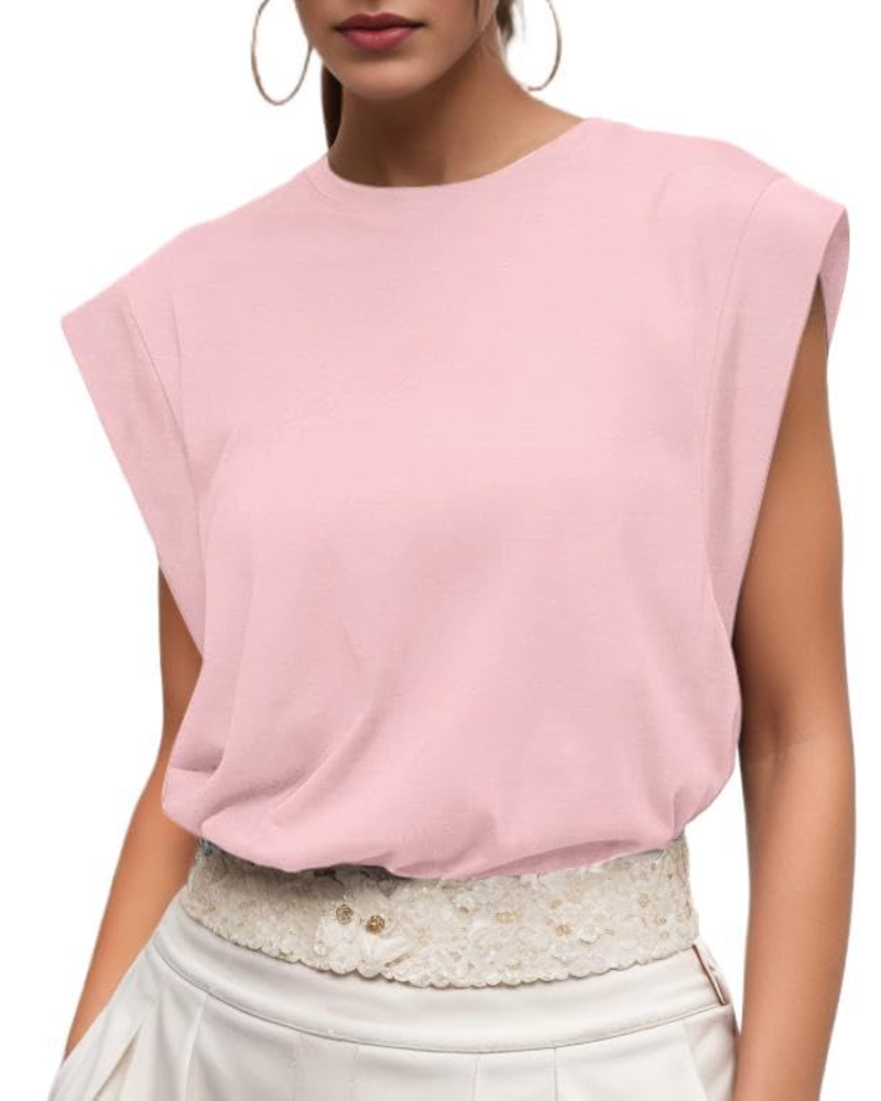 Fionna Women's Cotton T-Shirt – Cap Sleeve Loose Fit Crew Neck Summer Top
