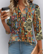 Hailey Women's Boho Blouse – V-Neck 3/4 Sleeve Pleated Casual Summer Top