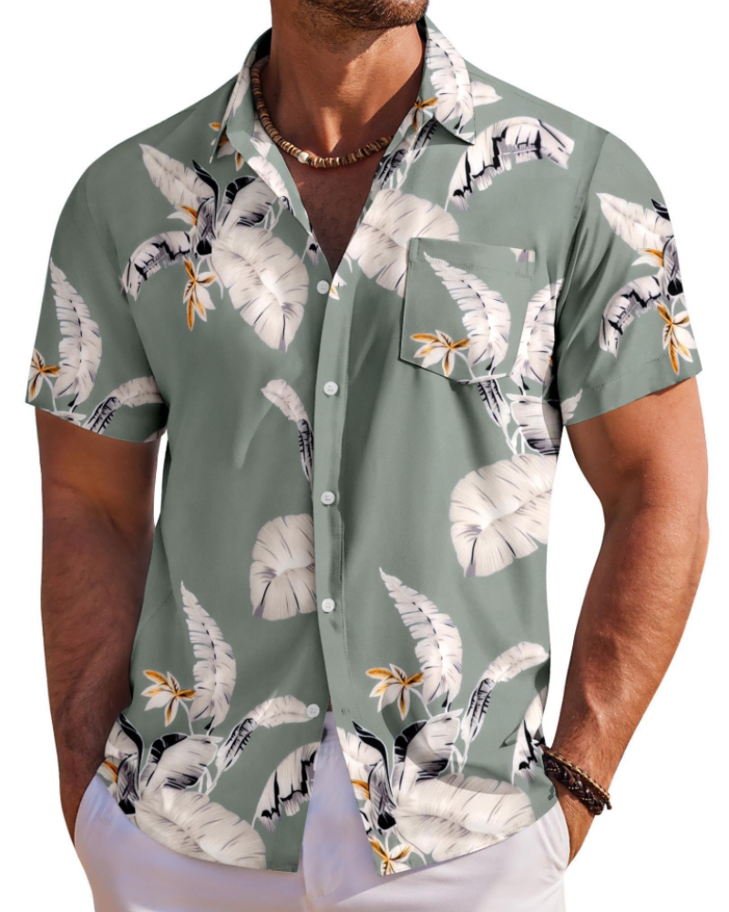 Jake Men's Hawaiian Shirt – Floral Tropical Short Sleeve Beach Button Down