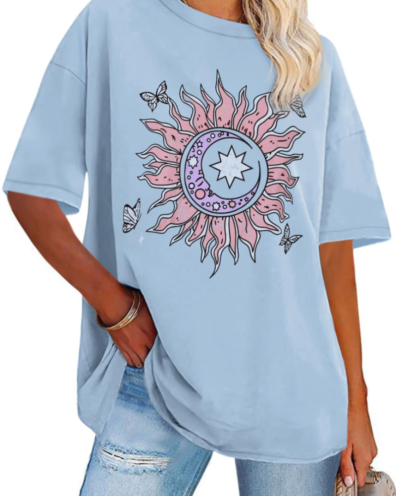 Mia Women's Oversized Graphic T-Shirt – Loose Fit Crew Neck Summer Tee