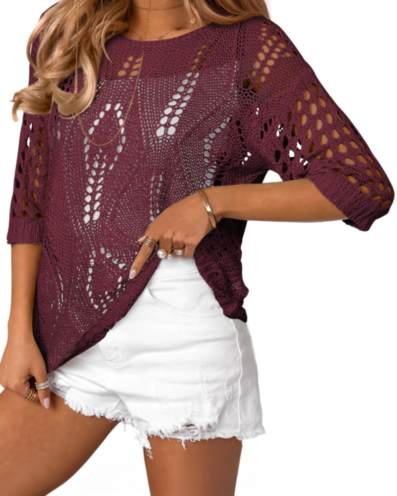 Madison Women's Crochet Knit Top – Hollow Out Beach Cover Up Sweater