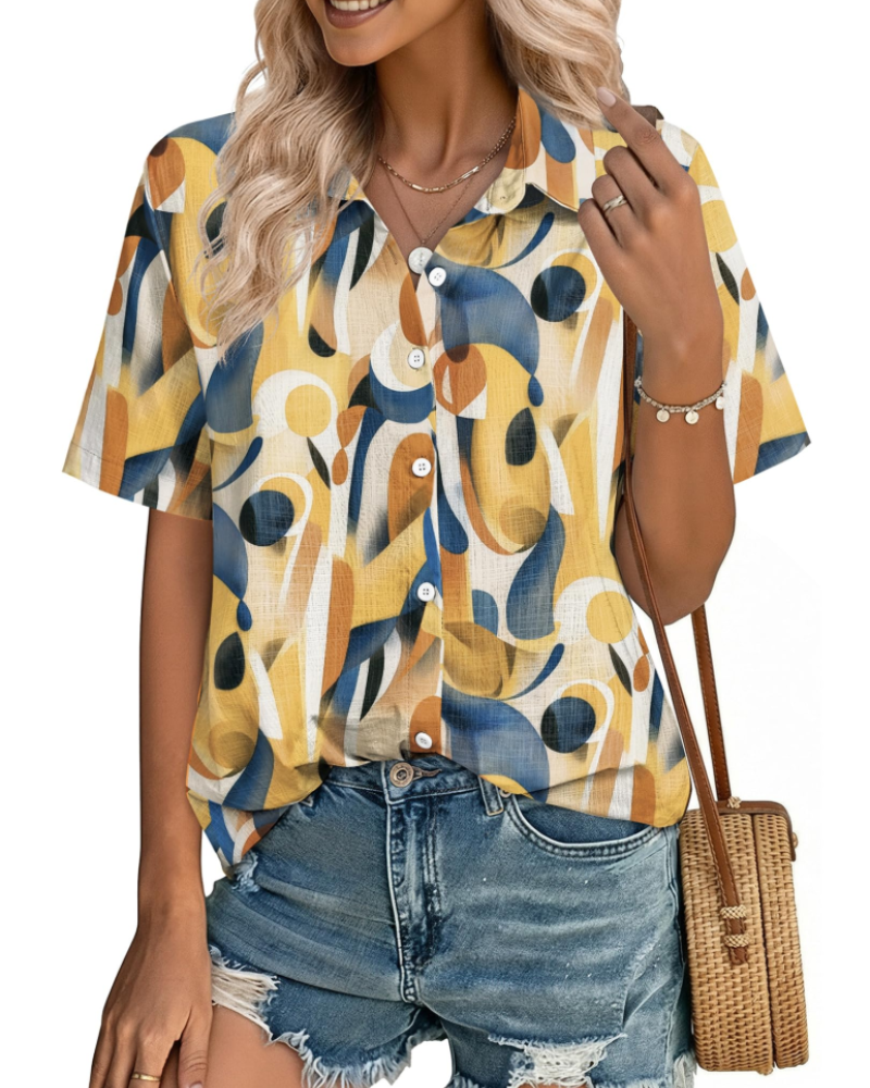 Charlotte Women's Cotton Linen Blouse – V-Neck Button Down Summer Shirt