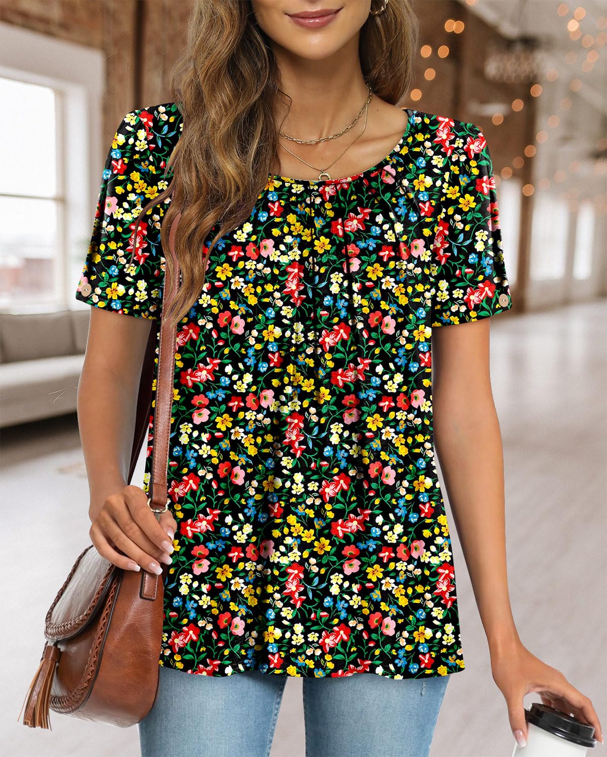 Fairy Women's Casual Blouse – Short Sleeve Flowy Tunic Top for Leggings