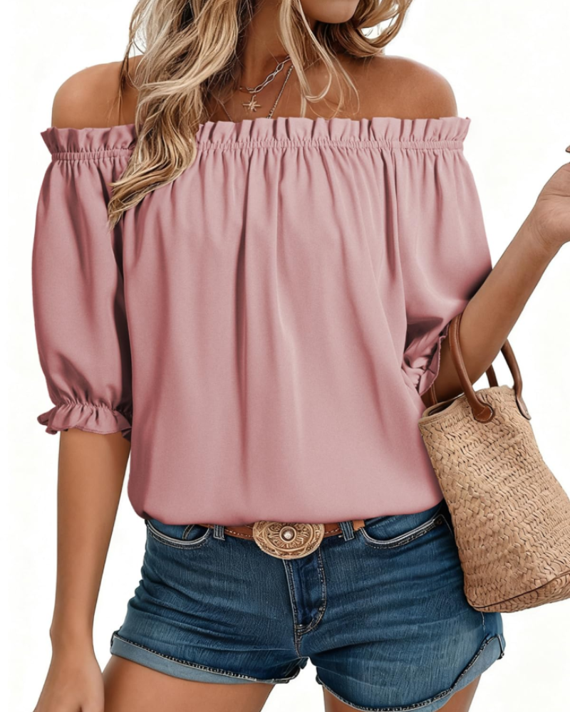 Sophia Women's Off-Shoulder Blouse – Puff Sleeve Dressy Casual Summer Top