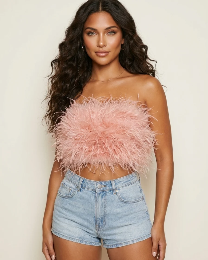 Isadora Women's Feather Bandeau Top – Strapless Elegant Party & Festival Top