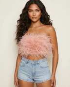 Isadora Women's Feather Bandeau Top – Strapless Elegant Party & Festival Top