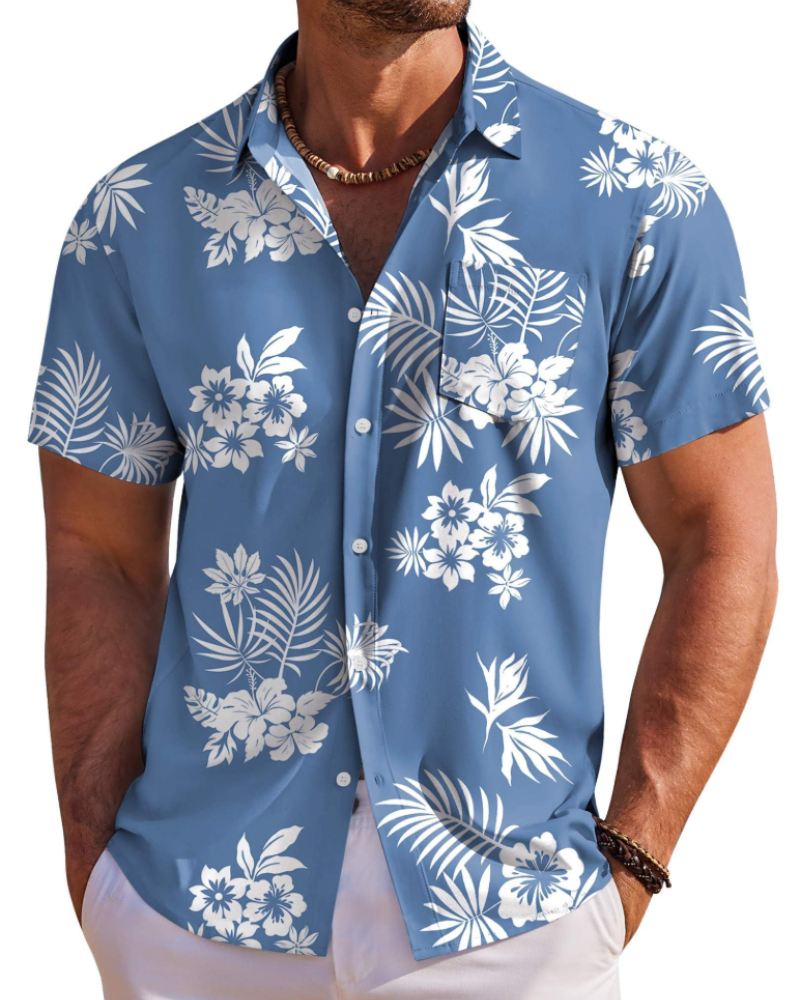 Jake Men's Hawaiian Shirt – Floral Tropical Short Sleeve Beach Button Down
