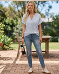 Emily Women's V-Neck Blouse – Casual Short Sleeve Summer Tunic Top