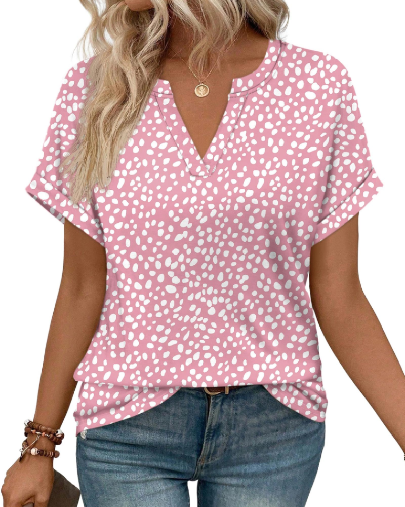 Emily Women's V-Neck Blouse – Casual Short Sleeve Summer Tunic Top
