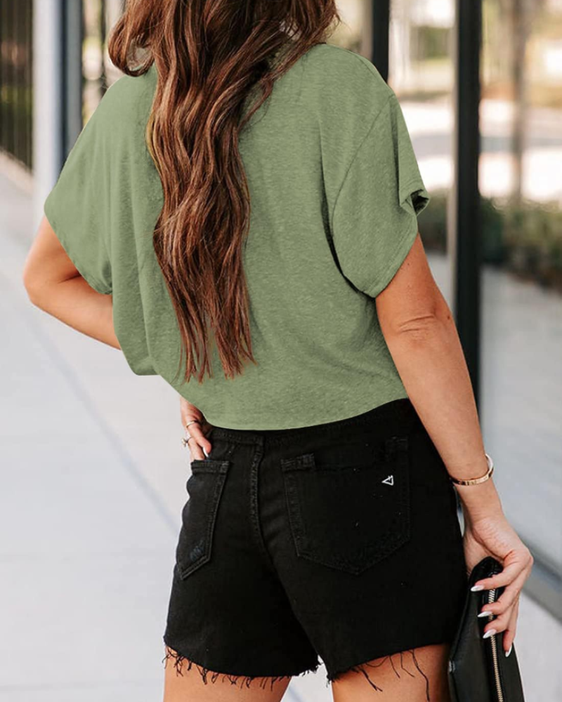 Zoe Women's Cropped Gym Top – Oversized Crew Neck Workout T-Shirt