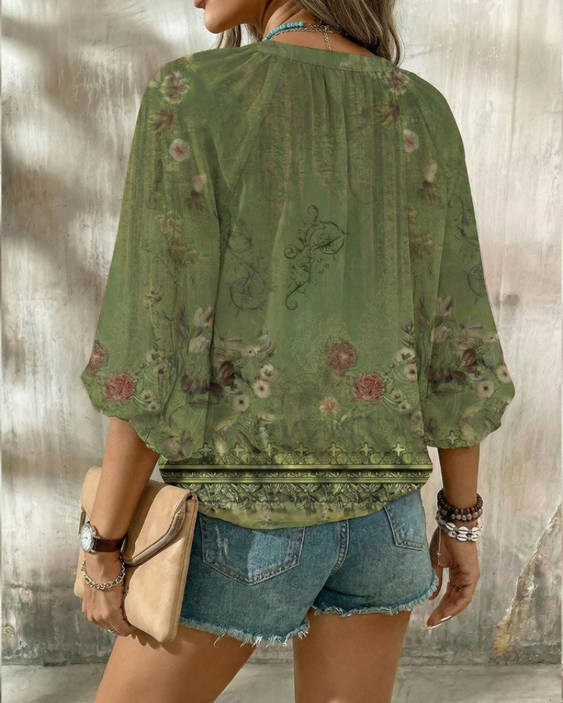 Natalie Women's V-Neck Blouse – 3/4 Sleeve Button Front Casual Everyday Top