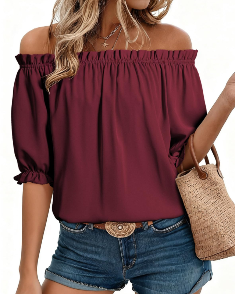 Sophia Women's Off-Shoulder Blouse – Puff Sleeve Dressy Casual Summer Top