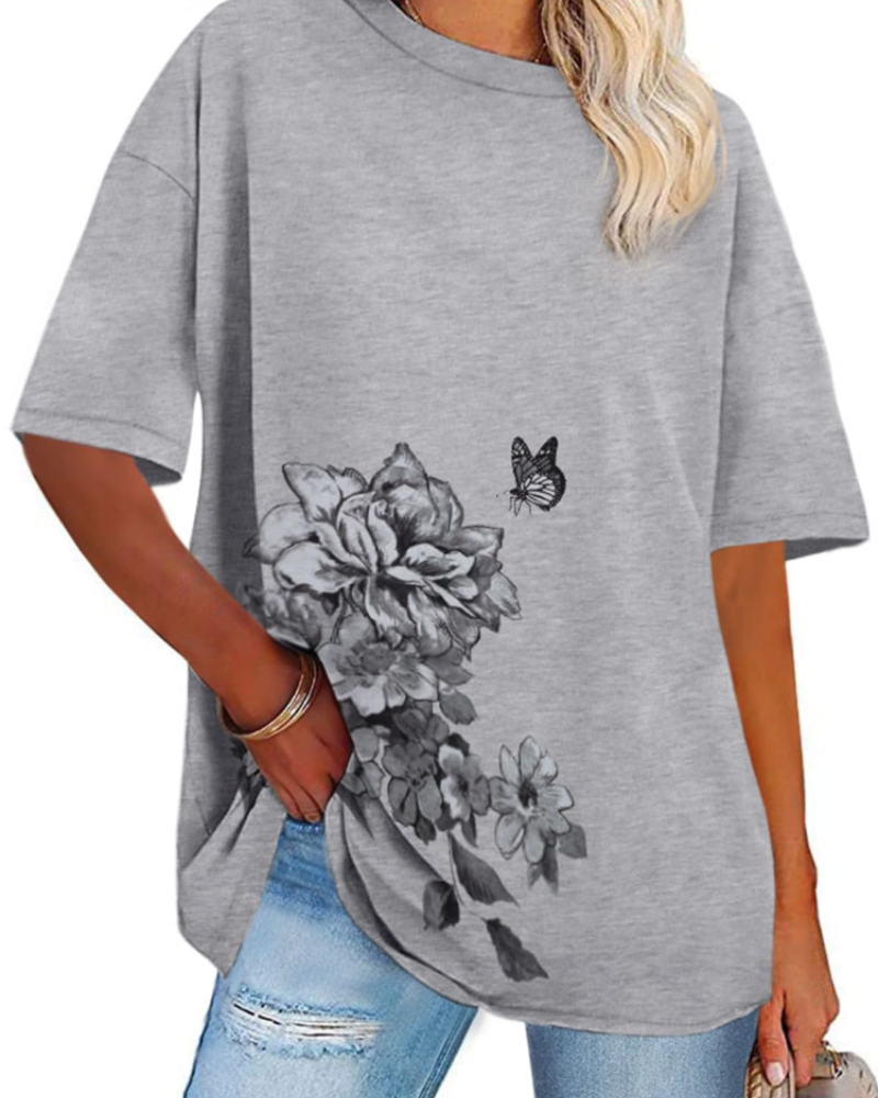 Mia Women's Oversized Graphic T-Shirt – Loose Fit Crew Neck Summer Tee