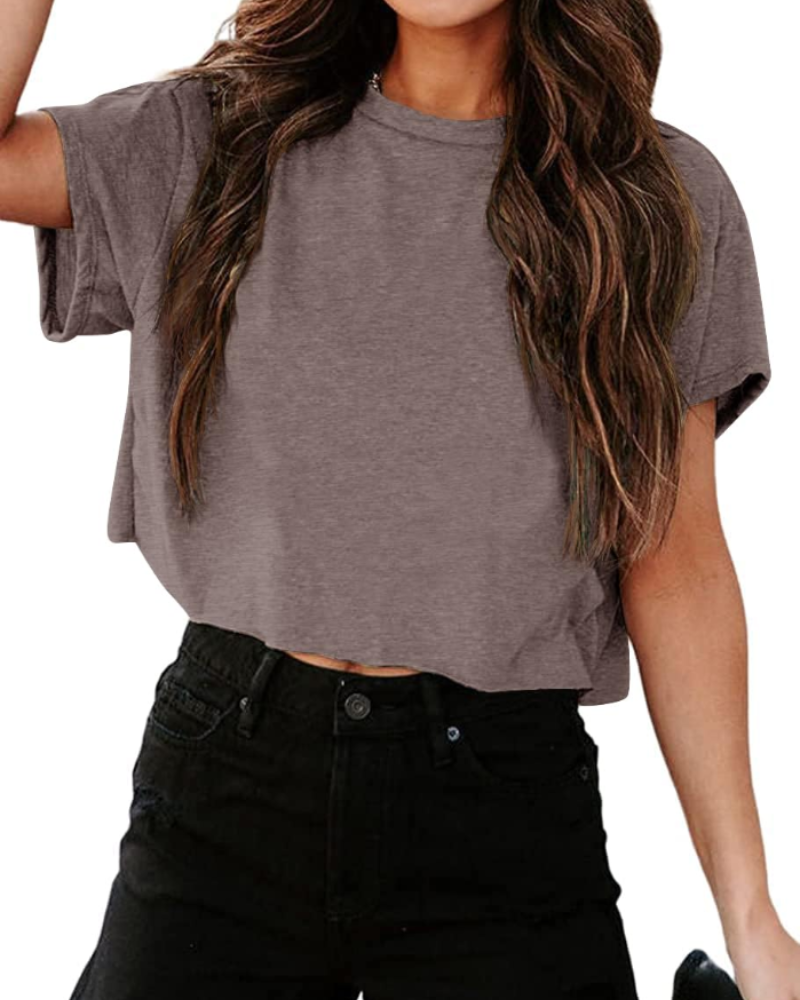 Zoe Women's Cropped Gym Top – Oversized Crew Neck Workout T-Shirt