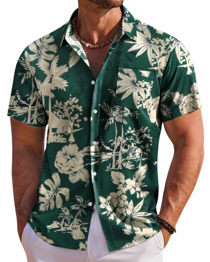 Jake Men's Hawaiian Shirt – Floral Tropical Short Sleeve Beach Button Down