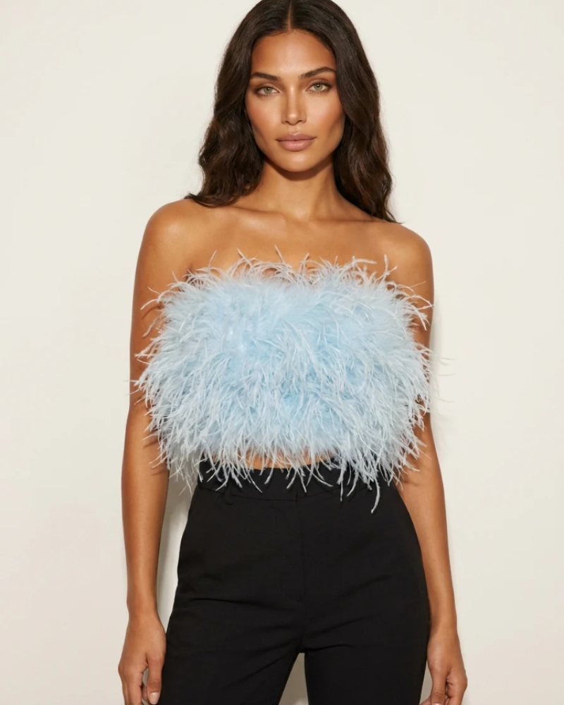 Isadora Women's Feather Bandeau Top – Strapless Elegant Party & Festival Top