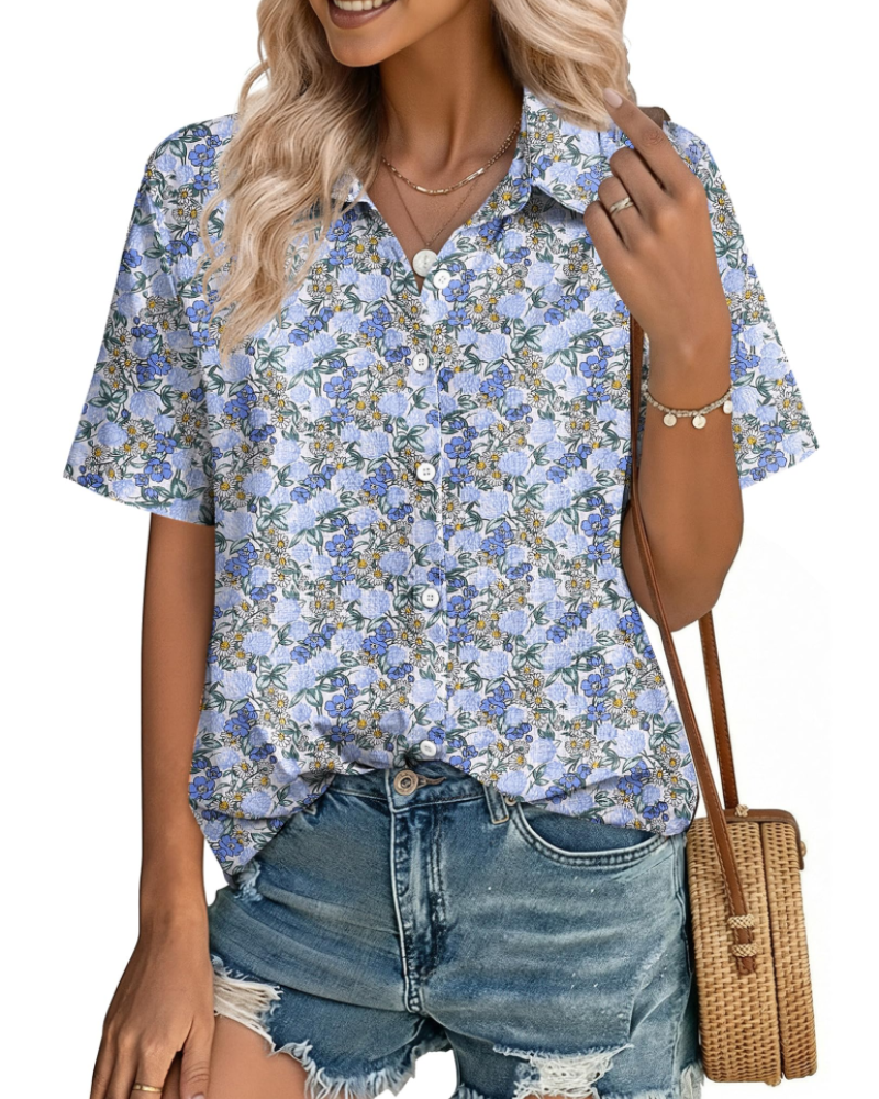 Charlotte Women's Cotton Linen Blouse – V-Neck Button Down Summer Shirt