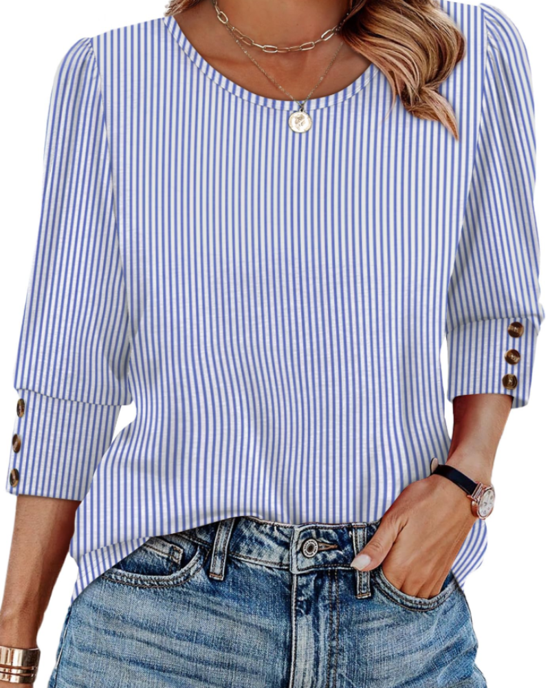 Hannah Women's Button Blouse – 3/4 Sleeve Casual Summer Top for Beach & Vacation