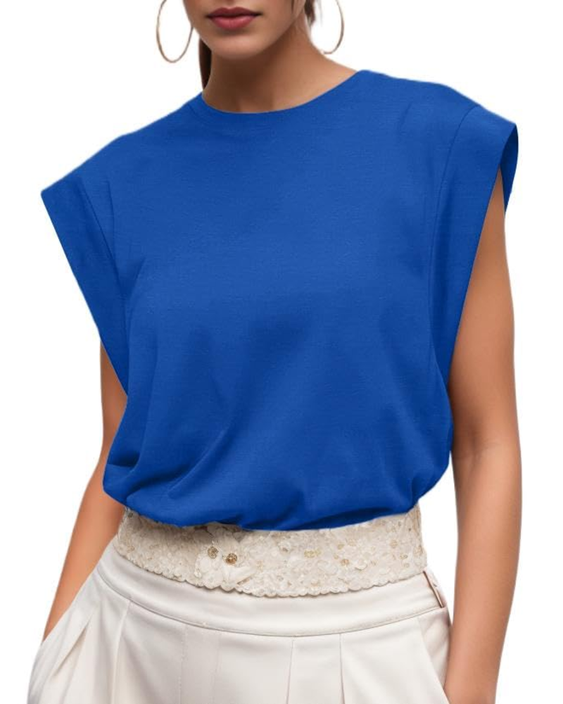 Fionna Women's Cotton T-Shirt – Cap Sleeve Loose Fit Crew Neck Summer Top