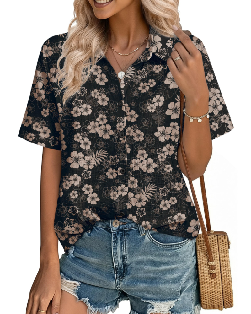 Charlotte Women's Cotton Linen Blouse – V-Neck Button Down Summer Shirt