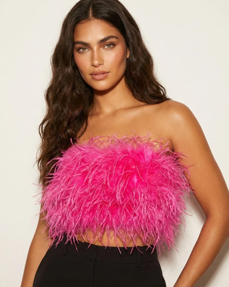 Isadora Women's Feather Bandeau Top – Strapless Elegant Party & Festival Top