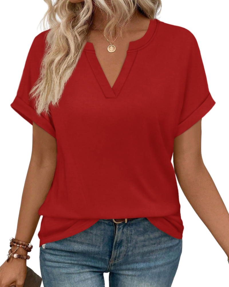Emily Women's V-Neck Blouse – Casual Short Sleeve Summer Tunic Top