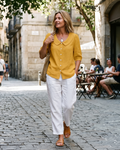 Belladonna Women's Linen-Look Blouse – Peter Pan Collar Puff Sleeve Casual Summer Shirt