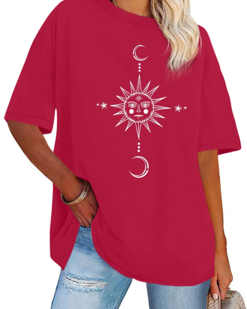 Mia Women's Oversized Graphic T-Shirt – Loose Fit Crew Neck Summer Tee