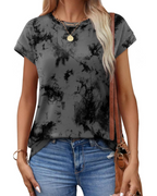 Fausta Women's Tunic Blouse – Short Sleeve Round Neck Casual Summer Top