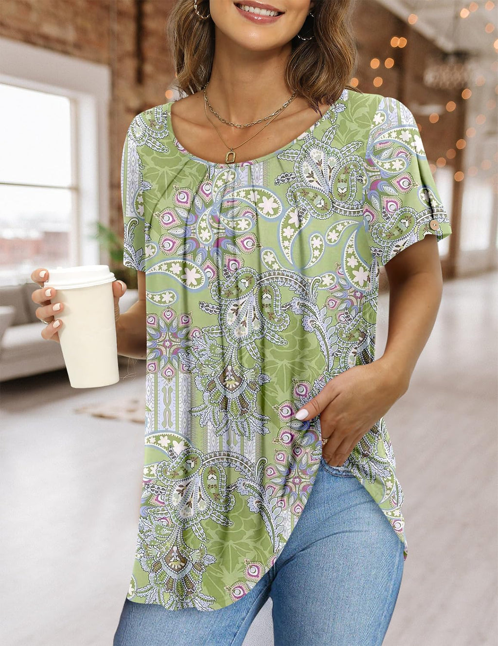 Fairy Women's Casual Blouse – Short Sleeve Flowy Tunic Top for Leggings