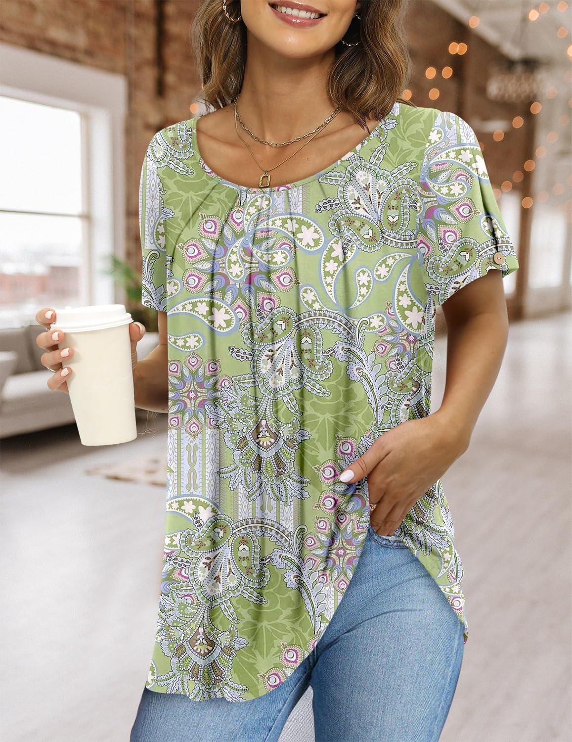 Fairy Women's Casual Blouse – Short Sleeve Flowy Tunic Top for Leggings