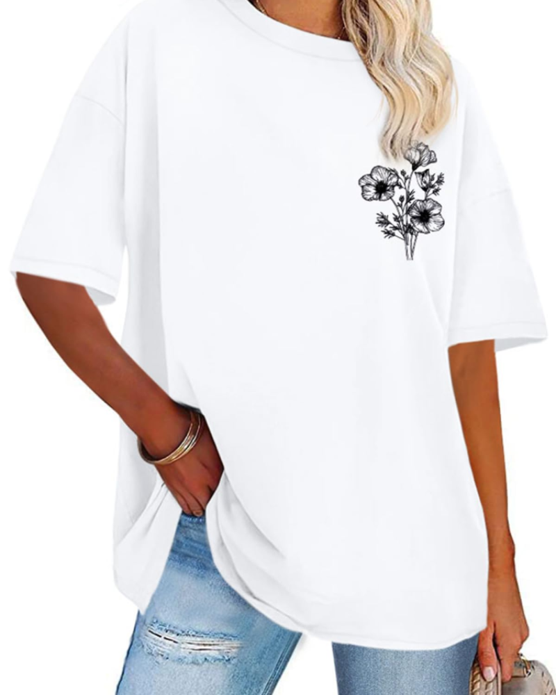 Mia Women's Oversized Graphic T-Shirt – Loose Fit Crew Neck Summer Tee