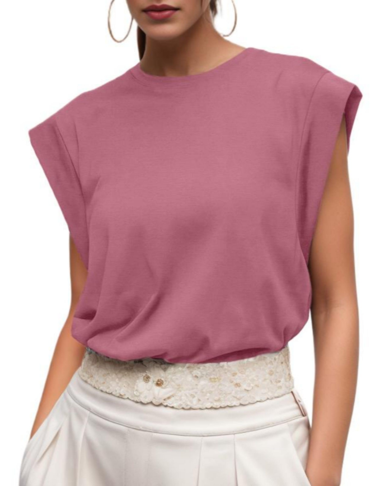 Fionna Women's Cotton T-Shirt – Cap Sleeve Loose Fit Crew Neck Summer Top