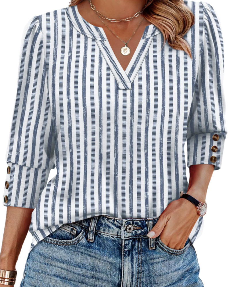 Claire Women's V-Neck Blouse – 3/4 Sleeve Dressy Casual Top with Button Cuffs