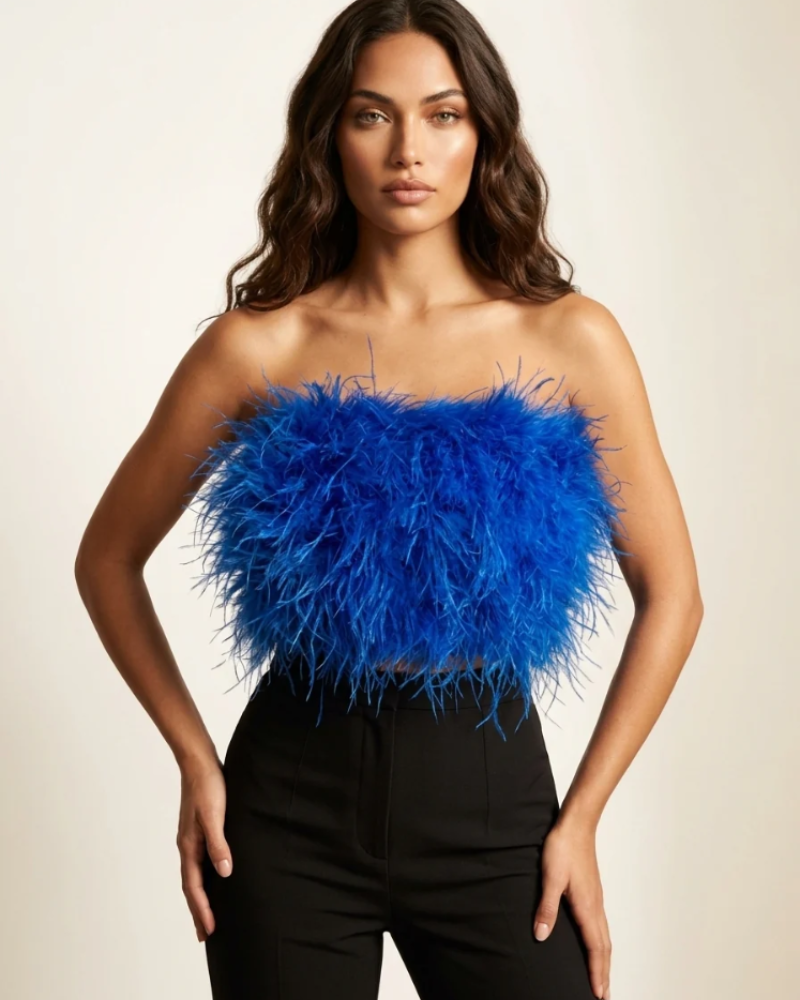 Isadora Women's Feather Bandeau Top – Strapless Elegant Party & Festival Top